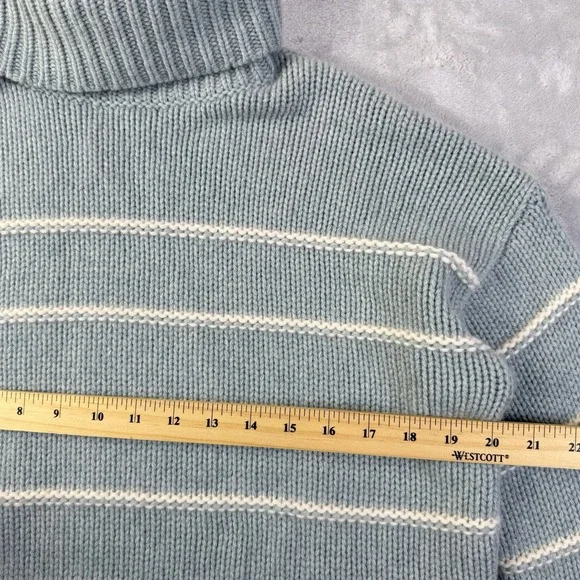 Garnet Hill 100% Recycled Cashmere Turtleneck Sweater Women's XS Blue Striped - Picture 4 of 13